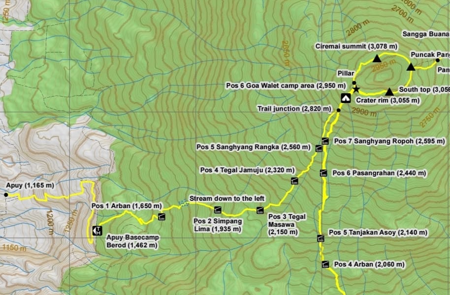 Jalur pendakian Ciremai via Apuy. (gunungbagging.com/ciremai)